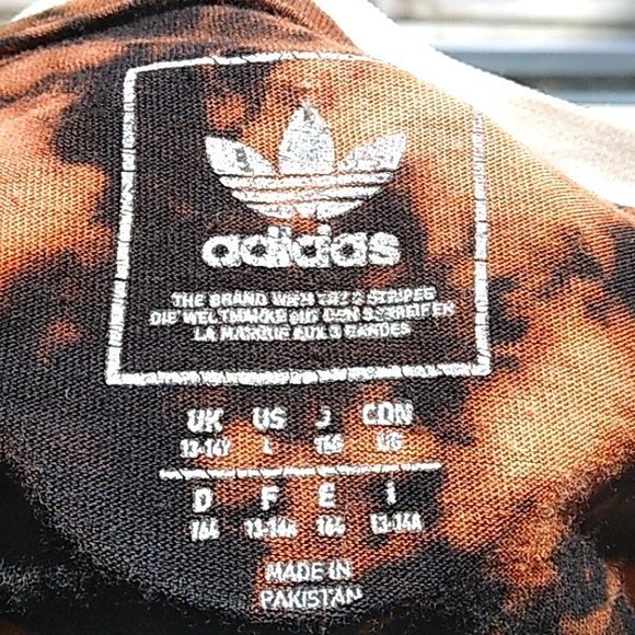 ADIDAS CUSTOM BLEACH THREE STRIPE TREFOIL COTTON TEE WOMANS L - Picture 5 of 5